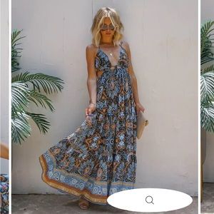 CONQUISTADORA PRINTED CUTOUT HALTER MAXI DRESS